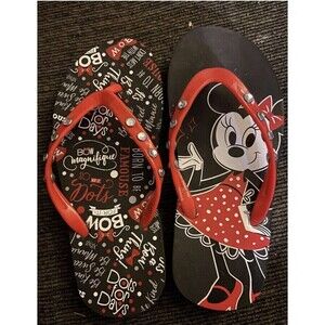 Disney Black Thongs Flip Flops Rubber Sandals Young Girls Minnie Mouse Size 4